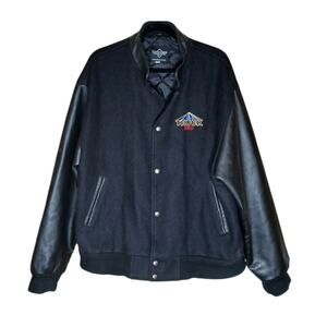 Vintage Mens XL GM Truck 360 Varsity Jacket Black Leather Sleeves Full Snap